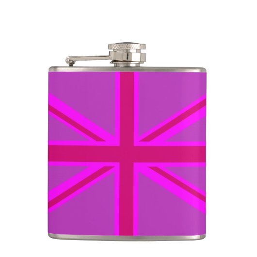 Pink Fuchsia Union Jack Flag Design Heupfles (Voorkant)