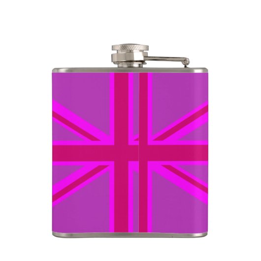 Pink Fuchsia Union Jack Flag Design Heupfles (Achterkant)