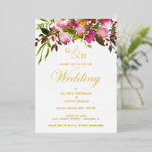 Pink Fuchsia  Wedding   Real Gold Foil Invitation Folie Uitnodiging (Staand Voorkant)
