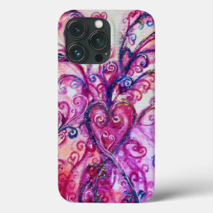 PINK FUCHSIA WHIMSICAL FLOURISHES MET HEART iPhone 13 PRO HOESJE