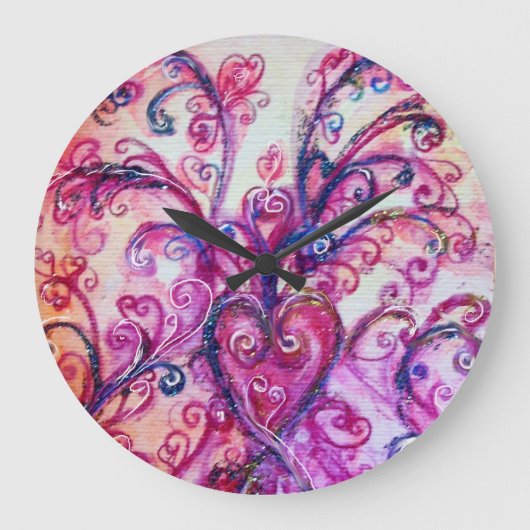 PINK FUCHSIA WHIMSICAL FLOURISHES MET HEART GROTE KLOK (Voorkant)