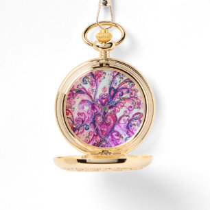 PINK FUCHSIA WHIMSICAL FLOURISHES MET HEART HORLOGE