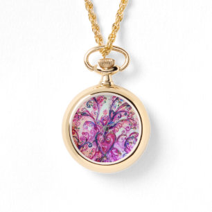 PINK FUCHSIA WHIMSICAL FLOURISHES MET HEART HORLOGE