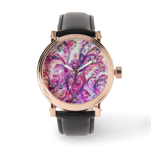 PINK FUCHSIA WHIMSICAL FLOURISHES MET HEART HORLOGE