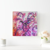 PINK FUCHSIA WHIMSICAL FLOURISHES MET HEART VIERKANTE KLOK (Huis)