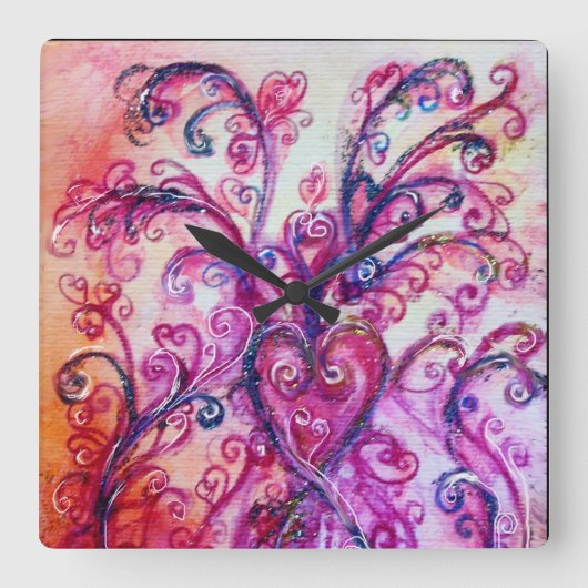 PINK FUCHSIA WHIMSICAL FLOURISHES MET HEART VIERKANTE KLOK (Voorkant)