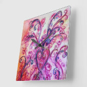 PINK FUCHSIA WHIMSICAL FLOURISHES MET HEART VIERKANTE KLOK (Hoek)