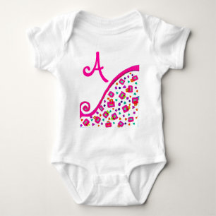 PINK FUCHSIA WHITE ABSTRACT DECO MONOGRAM ROMPER