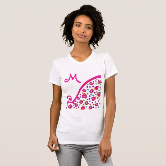 PINK FUCHSIA WHITE ABSTRACT DECO MONOGRAM T-SHIRT (Voorkant volledig)