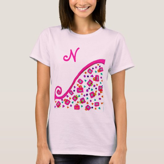 PINK FUCHSIA WHITE ABSTRACT DECO MONOGRAM T-SHIRT (Voorkant)