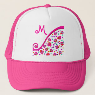 PINK FUCHSIA WHITE ABSTRACT DECO MONOGRAM TRUCKER PET