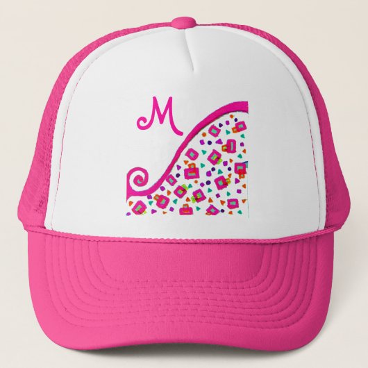 PINK FUCHSIA WHITE ABSTRACT DECO MONOGRAM TRUCKER PET (Voorkant)