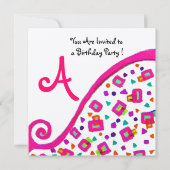 PINK FUCHSIA WHITE ABSTRACT DECO SQUARE MONOGRAM KAART (Voorkant)