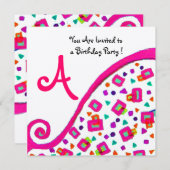 PINK FUCHSIA WHITE ABSTRACT DECO SQUARE MONOGRAM KAART (Voorkant / Achterkant)