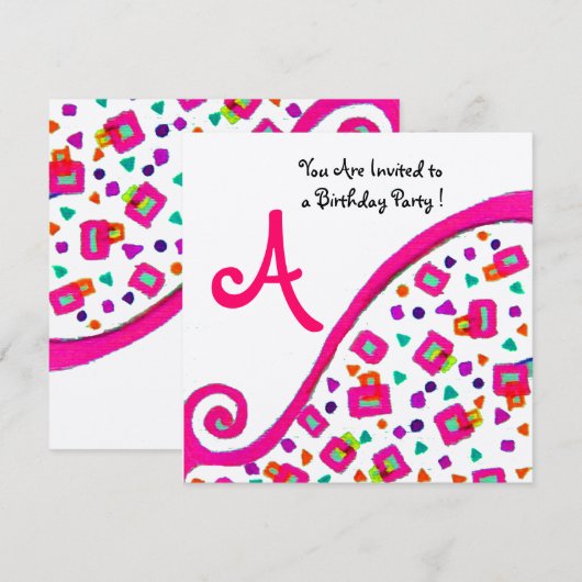PINK FUCHSIA WHITE ABSTRACT DECO SQUARE MONOGRAM KAART (Voorkant / Achterkant)