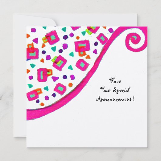 PINK FUCHSIA WHITE ABSTRACT DECO SQUARE MONOGRAM KAART (Achterkant)