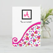 PINK FUCHSIA WHITE ABSTRACT DECO SQUARE MONOGRAM KAART (Staand voorkant)