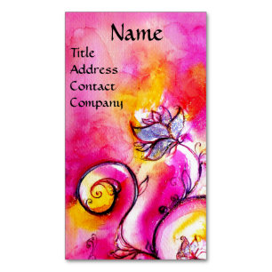 PINK FUCHSIA YELLOW WHIMSICAL FLOWERS VISITEKAARTJE MAGNEET