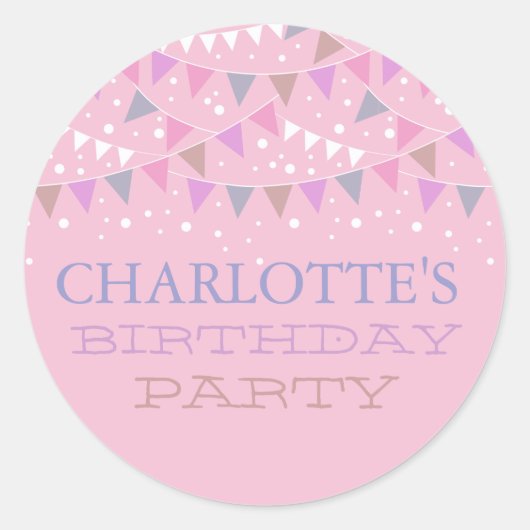 Pink Fun Bunting Birthday | Partijkiezer Ronde Sticker (Voorkant)