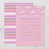 Pink Fun Bunting | Uitnodiging voor verjaardagsfee (Voorkant / Achterkant)