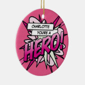 Pink Fun Comic Book HERO Foto gepersonaliseerd Keramisch Ornament (Rechts)