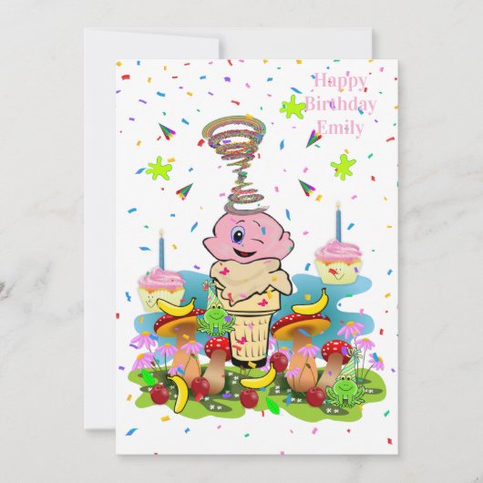 Pink FUN Cupcake Happy Birthday Invitation  Kaart (Voorkant)