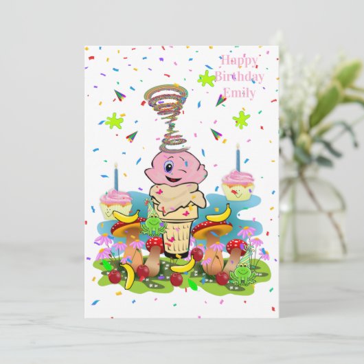 Pink FUN Cupcake Happy Birthday Invitation  Kaart (Staand voorkant)