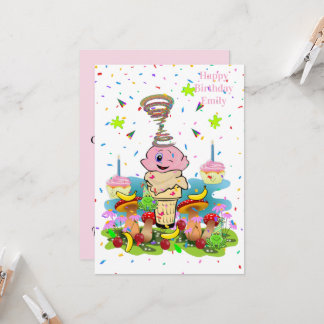 Pink FUN Cupcake Happy Birthday Invitation  Kaart