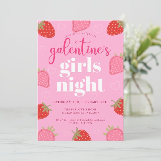 Pink Fun Girly Galentine's Day Party Uitnodiging (Staand voorkant)