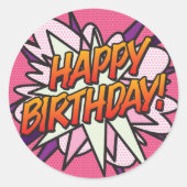 Pink Fun Modern HAPPY BIRTHDAY Ronde Sticker (Voorkant)