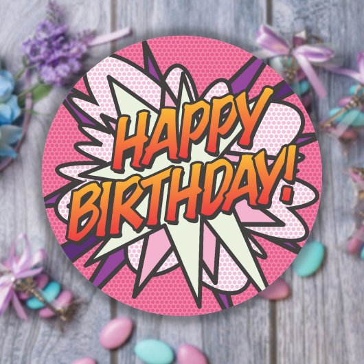 Pink Fun Modern HAPPY BIRTHDAY Ronde Sticker