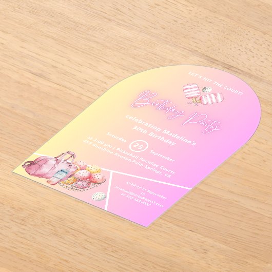 Pink Fun Pickleball 30e verjaardag Uitnodiging (Laagn)