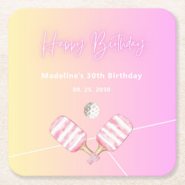 Pink Fun Pickleball 30ste verjaardagsfeestje Kartonnen Onderzetters