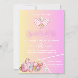 Pink Fun Pickleball Graduation Party Uitnodiging
