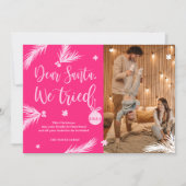 Pink Funny Beste Kerstman, We probeerden Kerstfoto Feestdagenkaart (Voorkant)