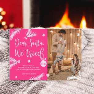 Pink Funny Beste Kerstman, We probeerden Kerstfoto Feestdagenkaart