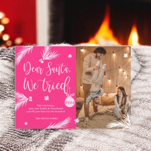 Pink Funny Beste Kerstman, We probeerden Kerstfoto Feestdagenkaart
