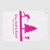 Pink Funny Disc Golf Putting met boomobstakel Golfhanddoek (Horizontaal)