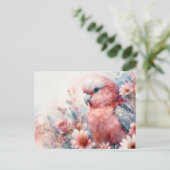 Pink Galah Cockatoo Floral Watercolor Briefkaart (Staand voorkant)