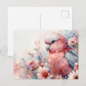 Pink Galah Cockatoo Floral Watercolor Briefkaart (Voorkant / Achterkant)