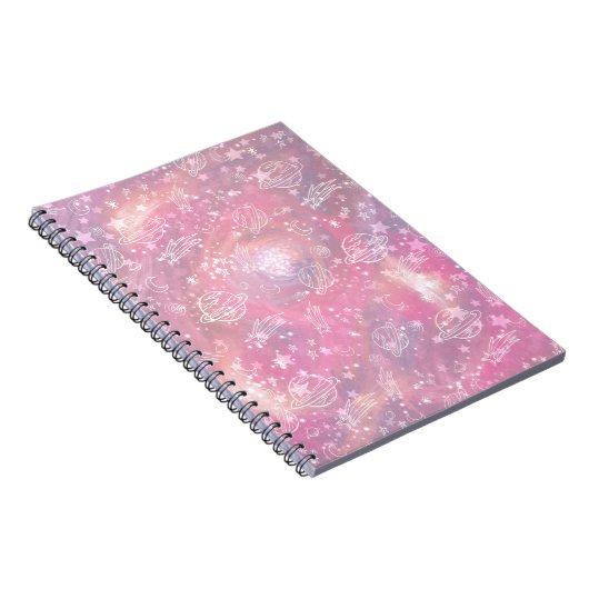 Pink Galaxy Constellations Planets Sky Notitieboek (Rechterzijde)