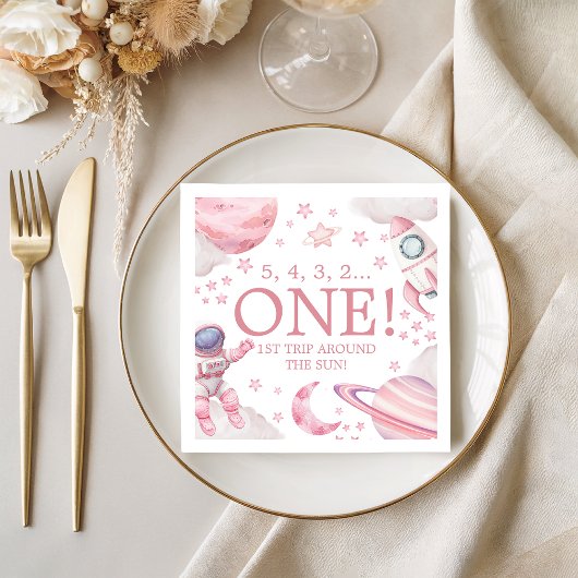 Pink Galaxy First Trip Around the Sun Napkin Servet