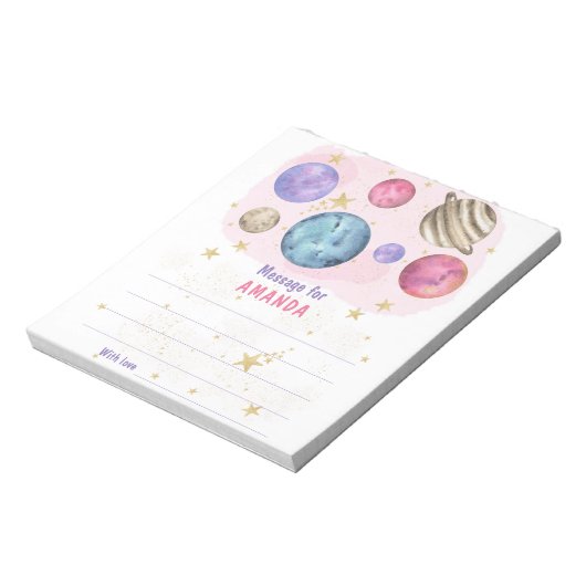 PINK GALAXY SPACE verjaardagstijd capsule bericht Notitieblok (Linkerzijde)