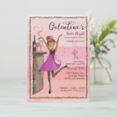 Pink Galentine's Day Girls Night Out Party  Kaart (Staand voorkant)