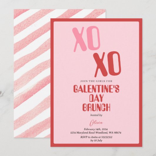Pink Galentine's Day Party Brunch Vriendschap Kaart (Voorkant / Achterkant)