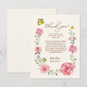 Pink Garden Baby Girl Floral Butterfly Baby Shower Bedankkaart (Voorkant / Achterkant)
