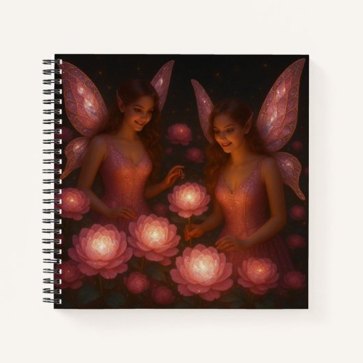 Pink Garden Fairies Hardcover Spiral Notebook Notitieboek (Voorkant)