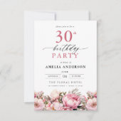 Pink Garden Floral Calligrafie 30th Birthday Kaart (Voorkant)