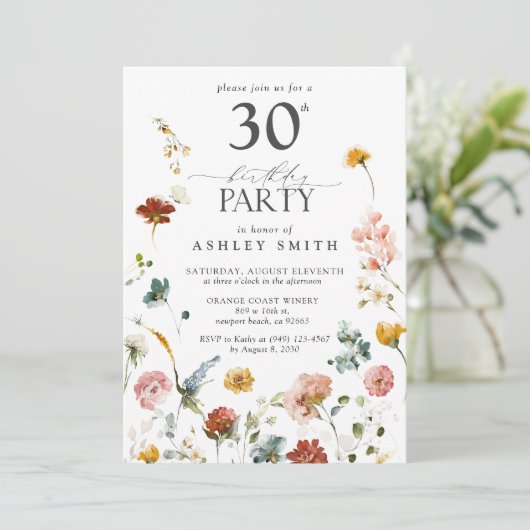 Pink Garden Floral Calligrafie 30th Birthday Kaart (Staand voorkant)