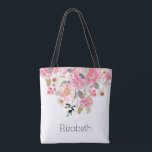 Pink Garden Flowers Floral op maat Tote Bag<br><div class="desc">Gift deze prachtige gepersonaliseerde canvas tas met mooie tuinbloemen bloesems in roze tinten en gepersonaliseerd in het bekkenblad. OBJECTEN AANPASSEN in onze winkel.</div>